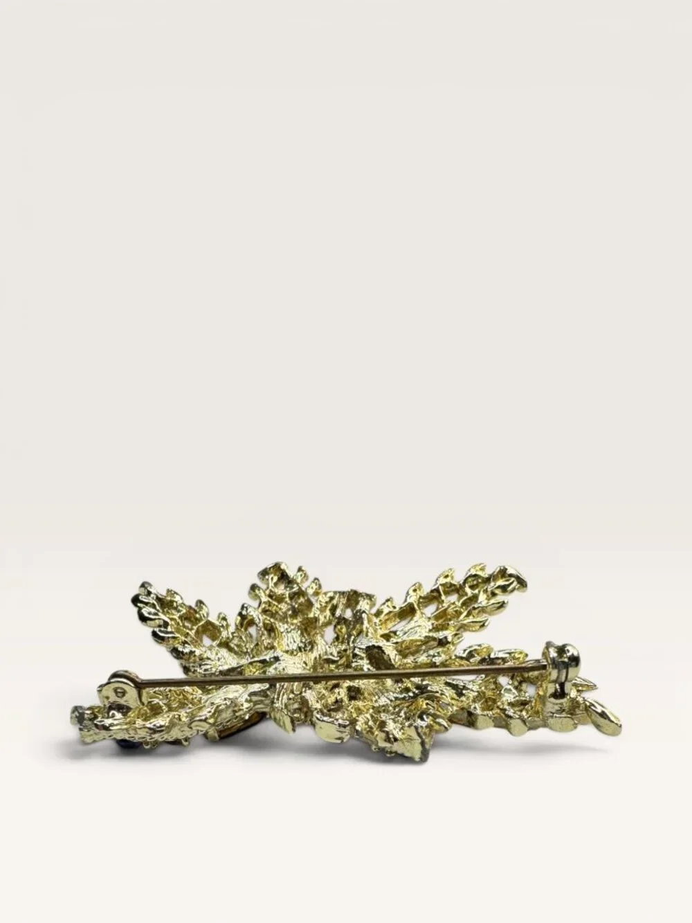 1950s Green Blue Crystal Gold Tone Abstract Foliage Brooch Vintage